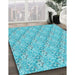 Machine Washable Transitional Dark Turquoise Green Rug in a Family Room, wshpat1289lblu