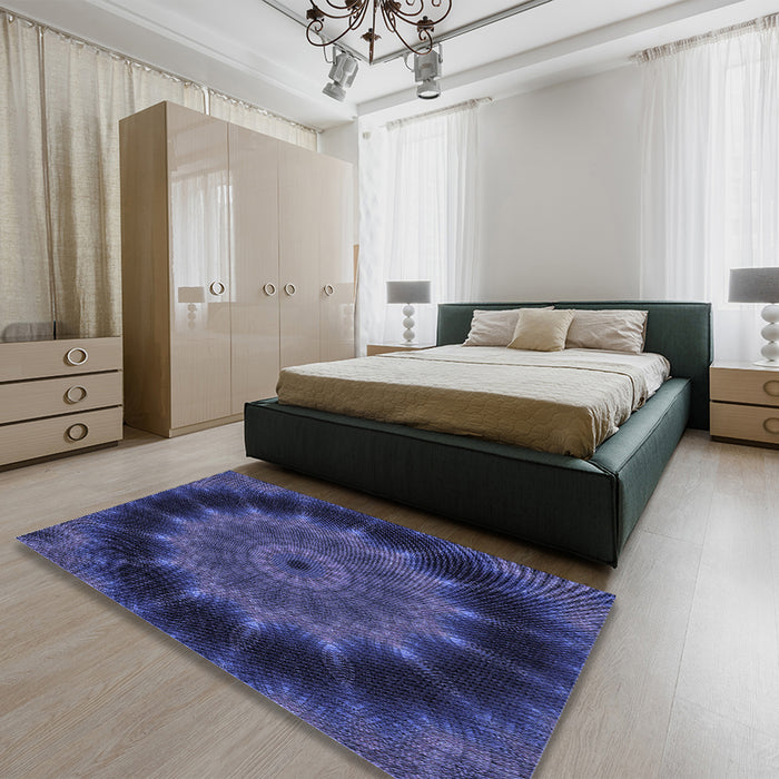 Patterned Royal Blue Rug in a Bedroom, pat129blu