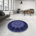 Round Patterned Royal Blue Rug in a Office, pat129blu