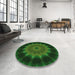 Round Patterned Dark Lime Green Rug in a Office, pat129grn