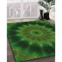 Patterned Dark Lime Green Rug, pat129grn