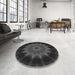 Round Patterned Charcoal Black Rug in a Office, pat129gry