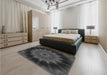 Patterned Charcoal Black Rug in a Bedroom, pat129gry