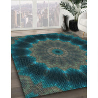 Patterned Aquamarine Stone Green Rug, pat129lblu