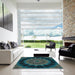 Square Patterned Aquamarine Stone Green Rug in a Living Room, pat129lblu