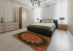 Patterned Mahogany Brown Rug in a Bedroom, pat129org