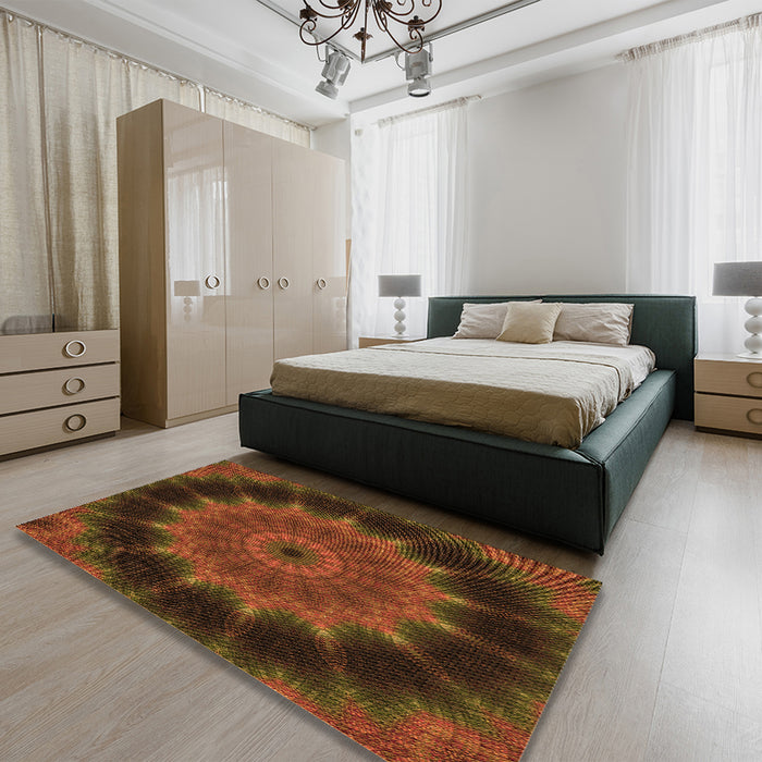 Patterned Mahogany Brown Rug in a Bedroom, pat129org