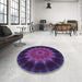 Round Patterned Clematis Violet Purple Rug in a Office, pat129pur