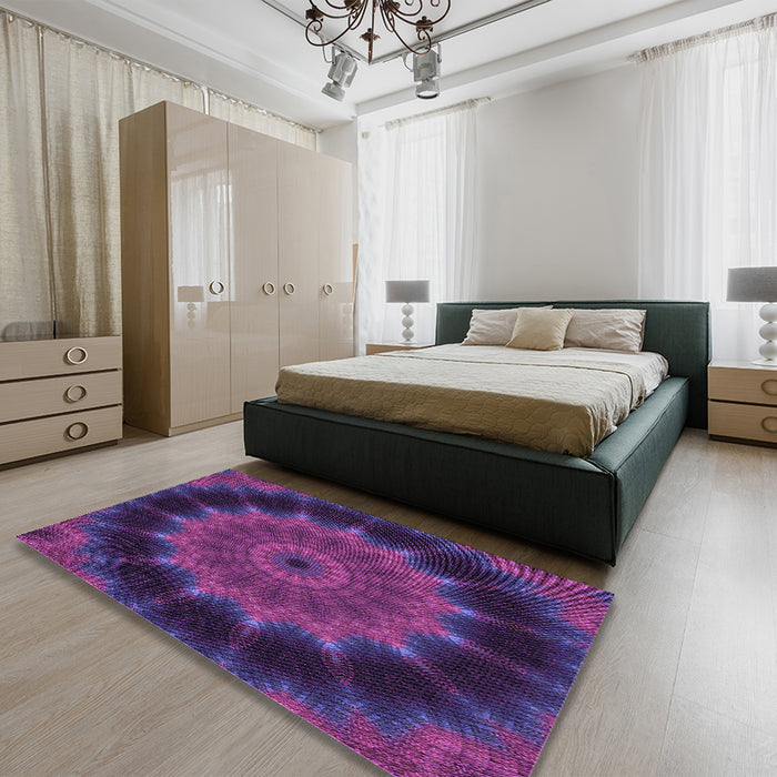 Patterned Clematis Violet Purple Rug in a Bedroom, pat129pur