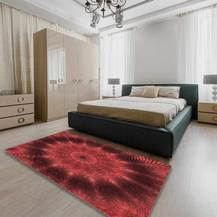 Patterned Cranberry Red Rug in a Bedroom, pat129rd