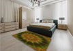 Patterned Dark Yellow Green Rug in a Bedroom, pat129yw