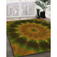 Patterned Dark Yellow Green Rug, pat129yw