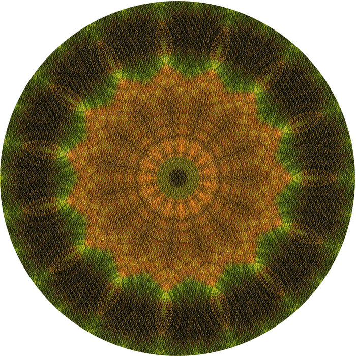 Square Patterned Dark Yellow Green Rug, pat129yw