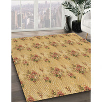 Patterned Saffron Yellow Rug, pat1291brn