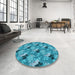 Round Patterned Blue Rug in a Office, pat1293lblu