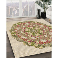 Patterned Khaki Gold Rug, pat1294brn