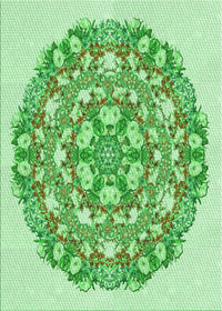 Machine Washable Transitional Jade Green Rug, wshpat1294grn