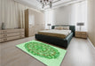 Patterned Jade Green Rug in a Bedroom, pat1294grn