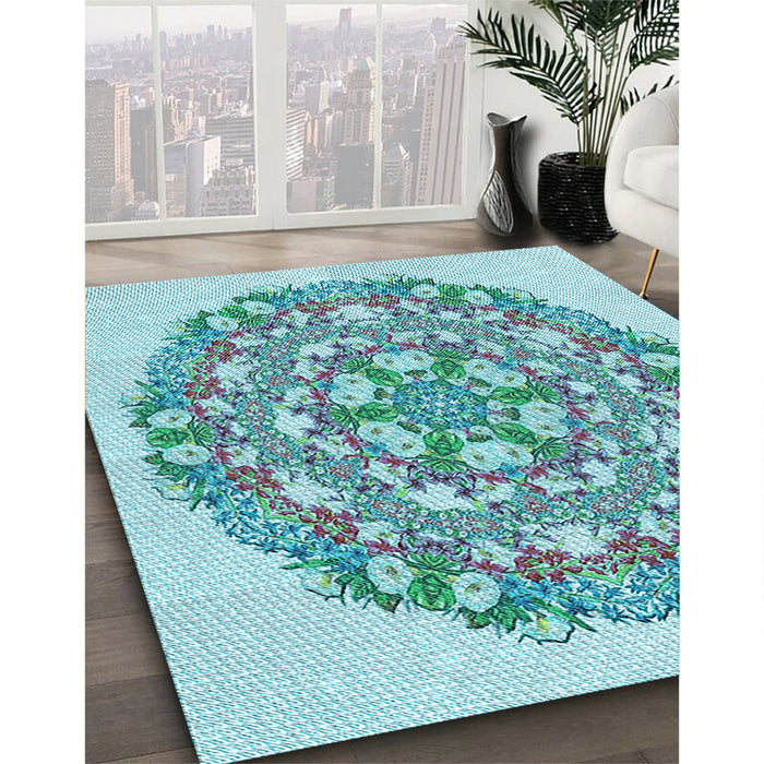 Patterned Blue Rug in Family Room, pat1294lblu