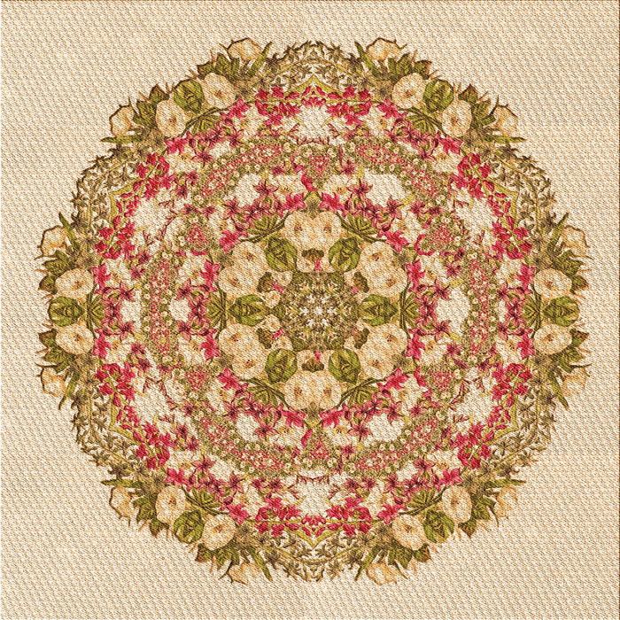 Round Patterned Khaki Gold Rug, pat1294org