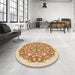 Round Patterned Khaki Gold Rug in a Office, pat1294org