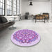 Round Patterned Blossom Pink Rug in a Office, pat1294pur