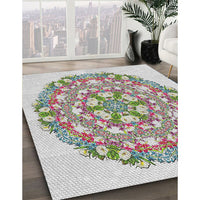 Patterned White Gold Novelty Rug, pat1294