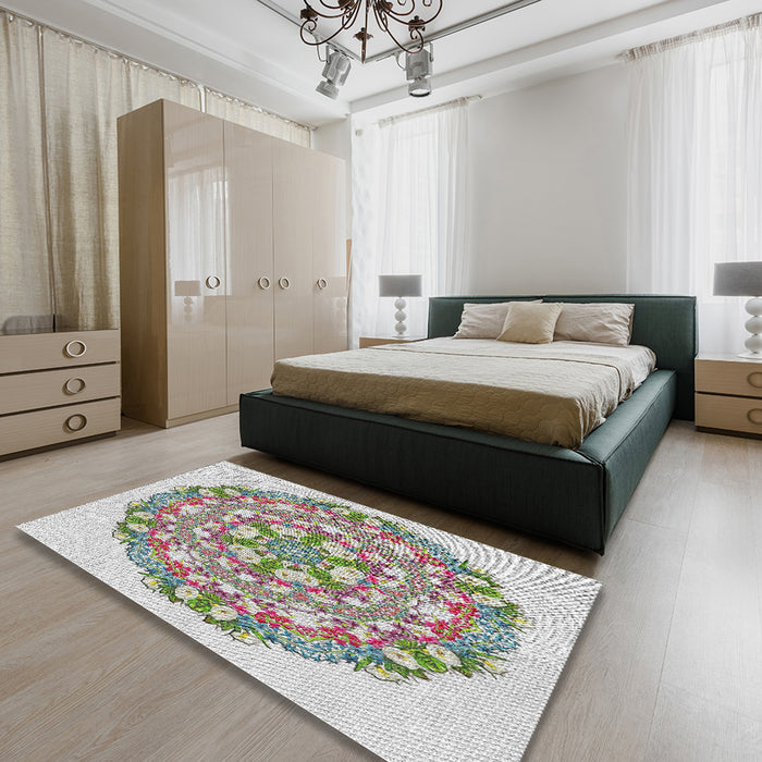 Machine Washable Transitional White Gold Rug in a Bedroom, wshpat1294