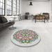 Round Patterned White Gold Novelty Rug in a Office, pat1294