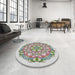 Round Machine Washable Transitional White Gold Rug in a Office, wshpat1294