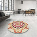 Round Patterned Golden Blonde Gold Rug in a Office, pat1295brn