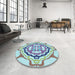 Round Patterned Light Aquamarine Green Rug in a Office, pat1295lblu