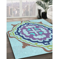 Patterned Light Aquamarine Green Rug, pat1295lblu