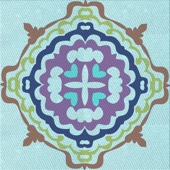 Round Patterned Light Aquamarine Green Rug, pat1295lblu