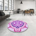 Round Patterned Blossom Pink Rug in a Office, pat1295pur