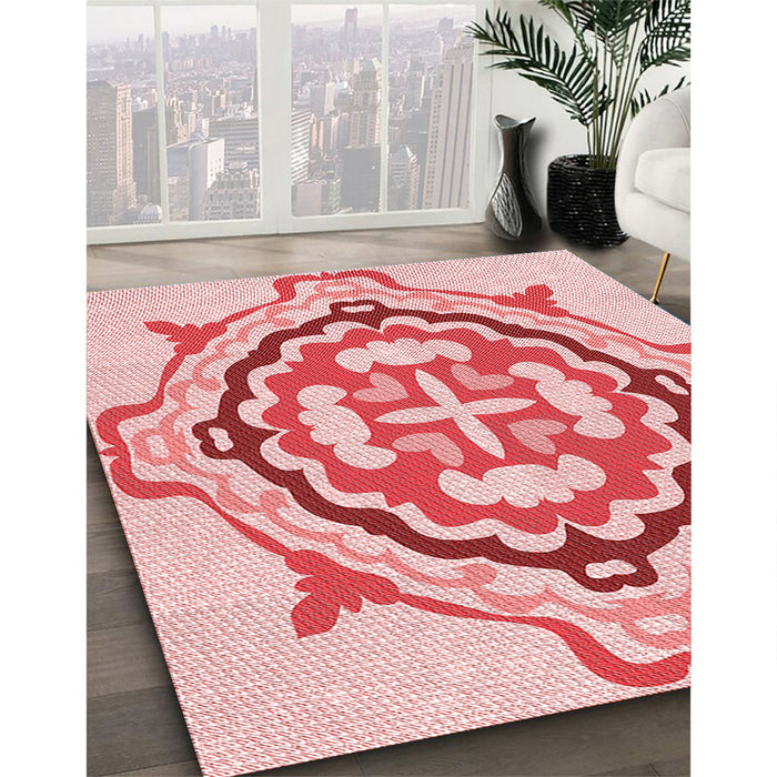 Patterned Light Red Pink Rug in Family Room, pat1295rd