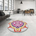 Round Machine Washable Transitional Raspberry Purple Rug in a Office, wshpat1295