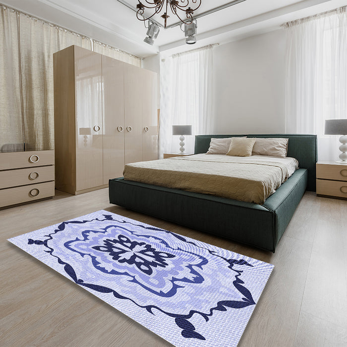 Patterned Blue Rug in a Bedroom, pat1296blu