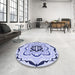 Round Patterned Blue Rug in a Office, pat1296blu