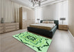 Patterned Green Rug in a Bedroom, pat1296grn