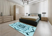 Round Machine Washable Transitional Blue Ivy Blue Rug in a Office, wshpat1296lblu