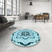 Round Patterned Blue Ivy Blue Rug in a Office, pat1296lblu