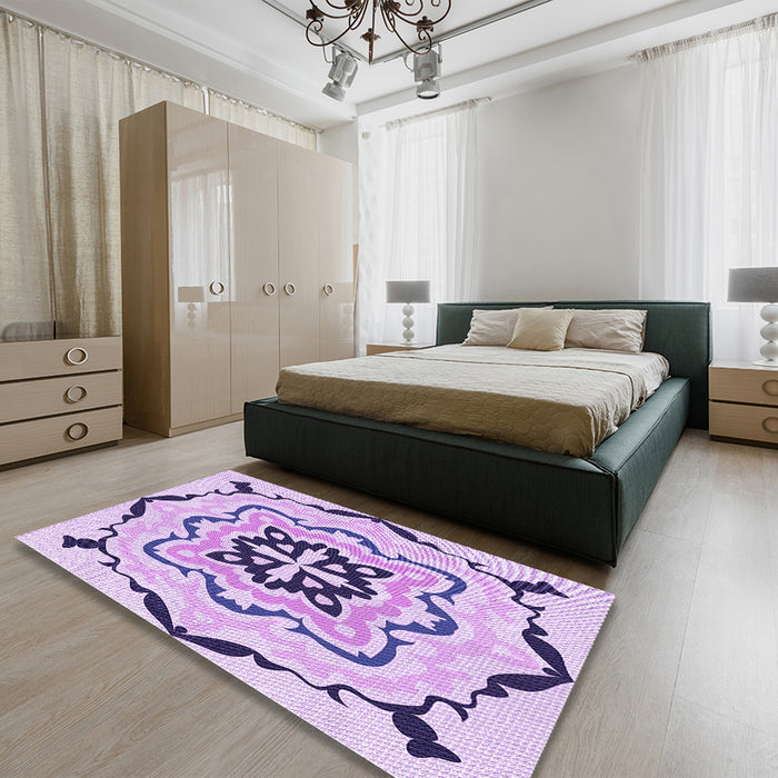 Patterned Blossom Pink Rug in a Bedroom, pat1296pur