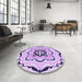 Round Patterned Blossom Pink Rug in a Office, pat1296pur