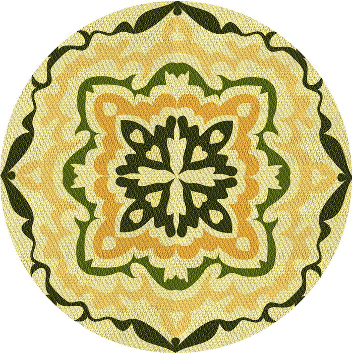 Square Patterned Dark Yellow Green Rug, pat1296yw