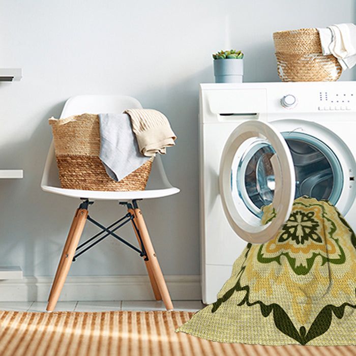 Machine Washable Transitional Dark Yellow Green Rug in a Washing Machine, wshpat1296yw