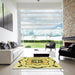 Square Patterned Dark Yellow Green Rug in a Living Room, pat1296yw