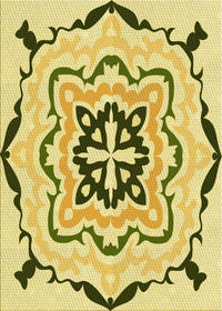 Machine Washable Transitional Dark Yellow Green Rug, wshpat1296yw