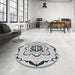 Round Machine Washable Transitional Gray Rug in a Office, wshpat1296