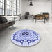 Round Patterned Blue Rug in a Office, pat1297blu